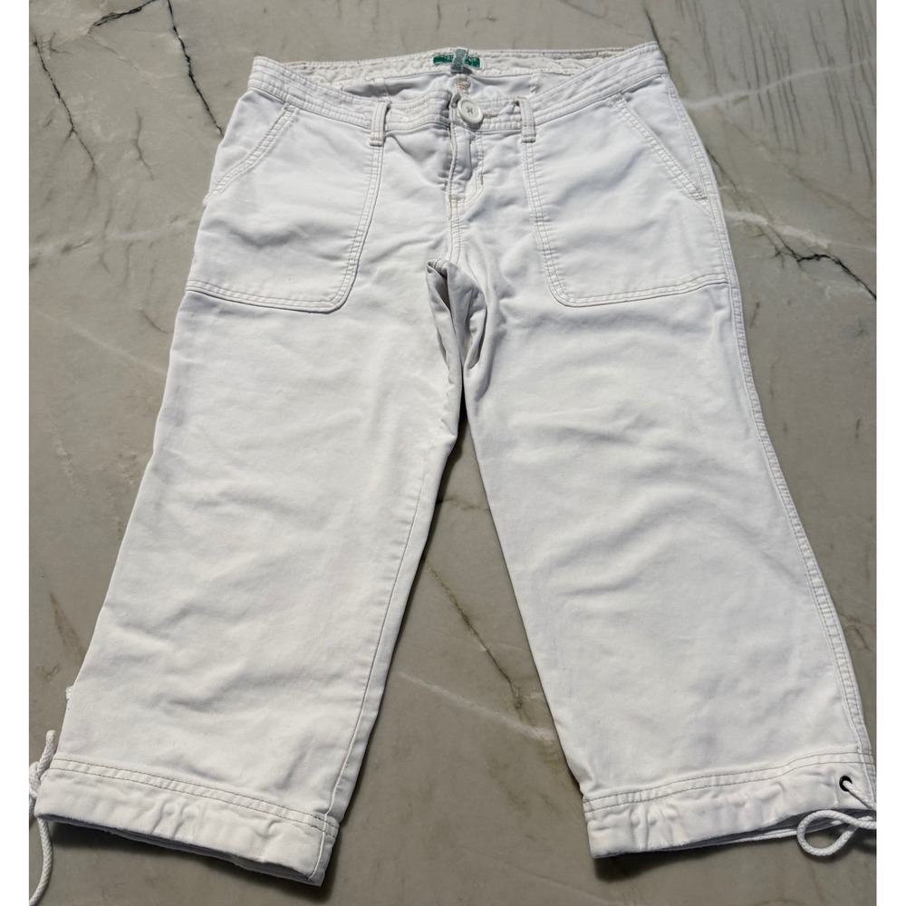 Abercrombie & Fitch White Low Rise Cargo Pants Y2K Drawstring Capris Women Sz 8